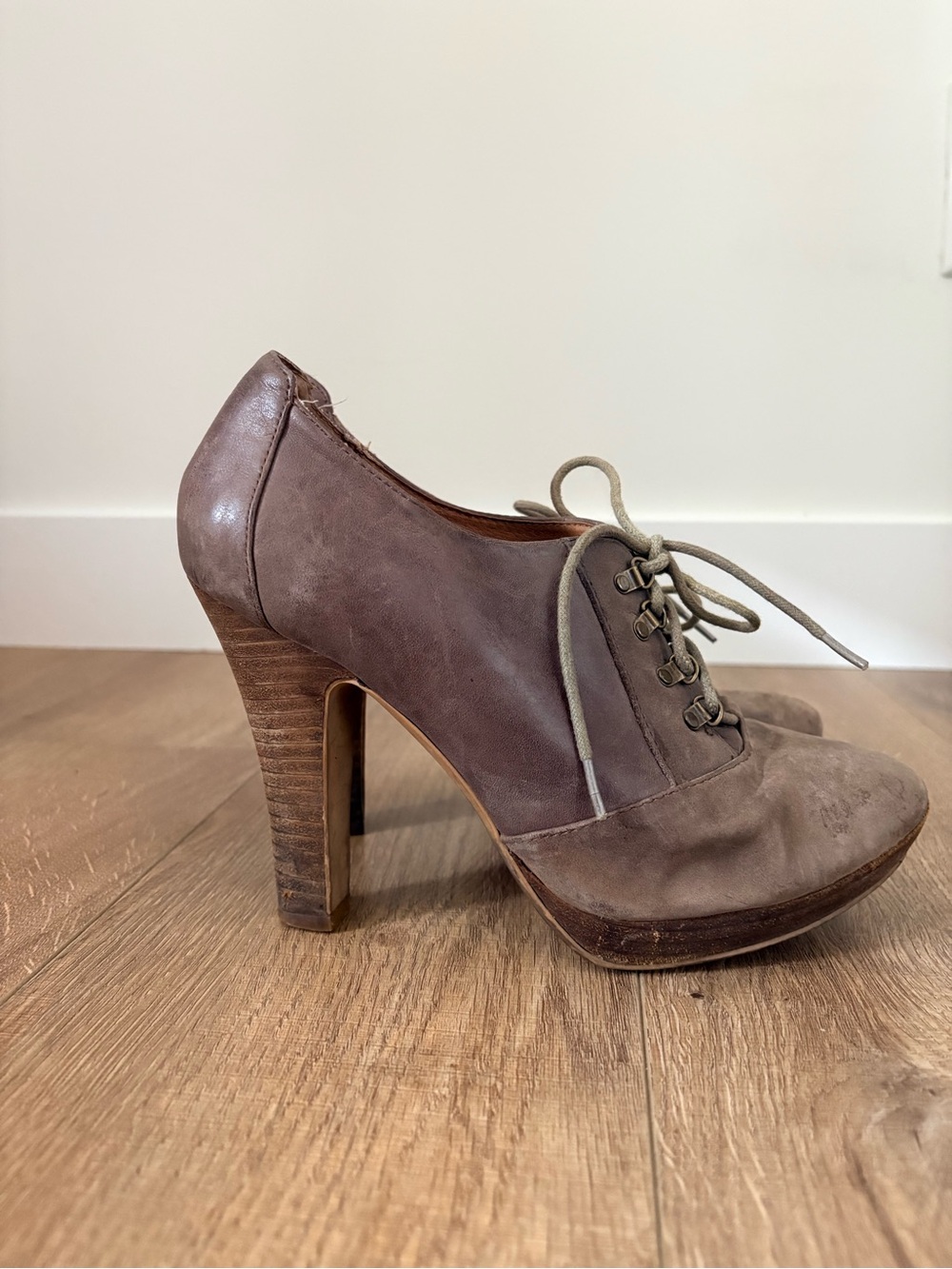 Aldo Taupe Brown Lace-Up Platform Heel Booties